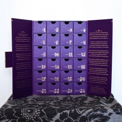 Caja de cartón de calendario de Adviento Purple personalizada con 24 cajones