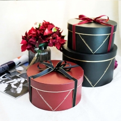 Simple Style Round Paper Flower Box with Ribbon for Valentine's Day