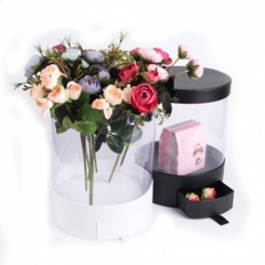 Caja de flores redonda con PVC transparente con cajón