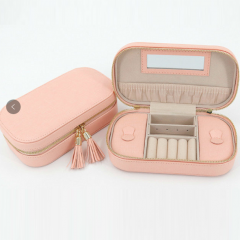 Luxury leather portable jewellery box  with mirror for girls