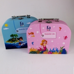 cajas de maleta de cartón de papel de patrón encantador para niños con asa
