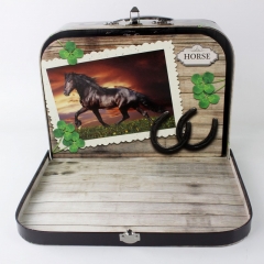 caja de regalo de maleta de cartón de papel de fantasía con estampado animal personalizado con asa